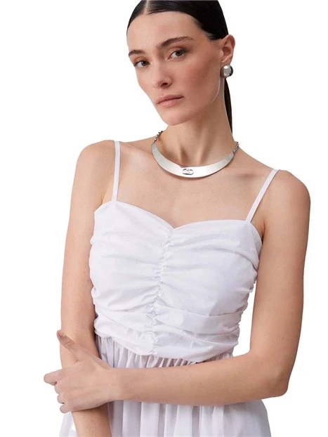 VESTITO LUNGO CON SPALLINE E TOP ARRICCIATO DONNA BIANCO