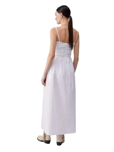 VESTITO LUNGO CON SPALLINE E TOP ARRICCIATO DONNA BIANCO