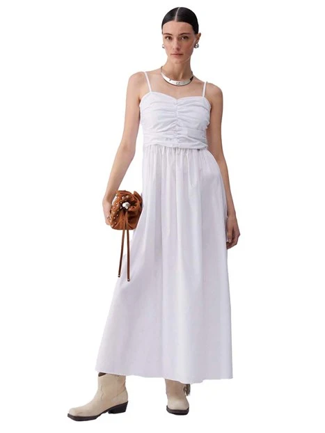 VESTITO LUNGO CON SPALLINE E TOP ARRICCIATO DONNA BIANCO