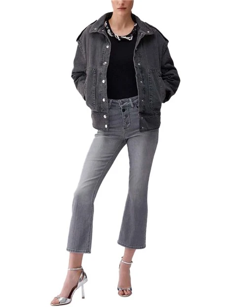 JEANS CROPPED VITA ALTA FLARE DONNA GRIGIO