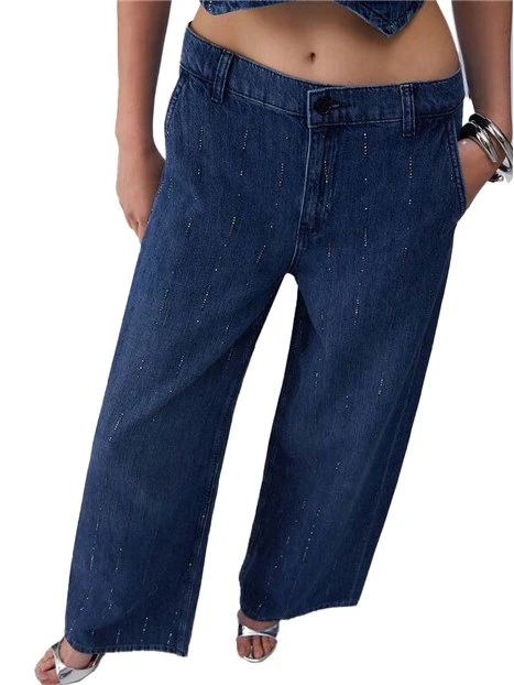JEANS PALAZZO VITA ALTA APPLICAZIONI STRASS DONNA BLU