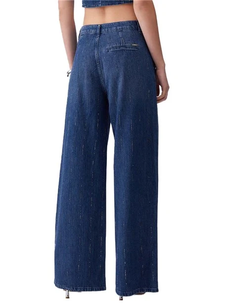 JEANS PALAZZO VITA ALTA APPLICAZIONI STRASS DONNA BLU