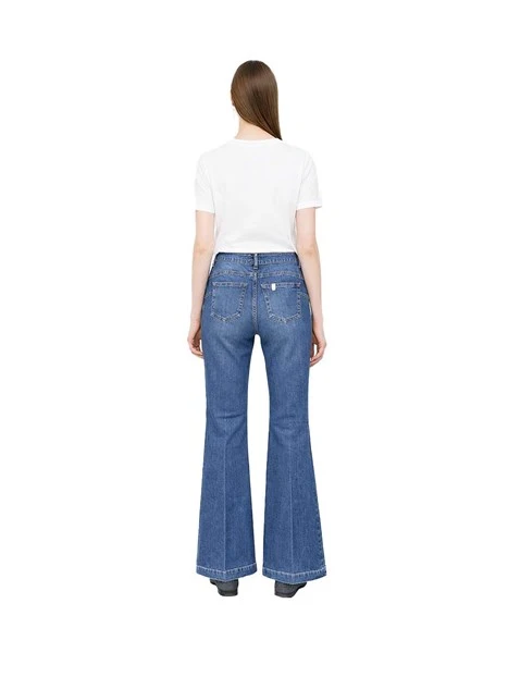 JEANS A ZAMPA CON BOTTONI LATERALI APPLICATI DONNA BLUE JEANS