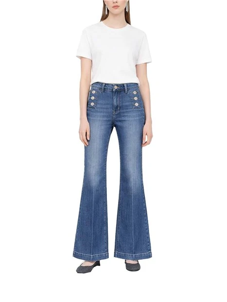 JEANS A ZAMPA CON BOTTONI LATERALI APPLICATI DONNA BLUE JEANS