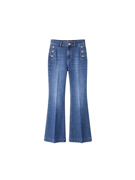 JEANS A ZAMPA CON BOTTONI LATERALI APPLICATI DONNA BLUE JEANS
