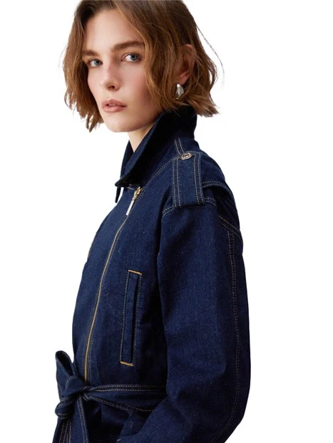 GIACCA CORTA IN DENIM CON CINTURA DONNA BLU JEANS