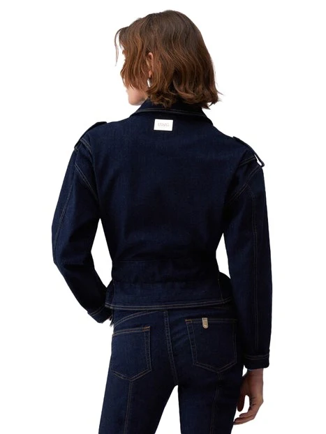 GIACCA CORTA IN DENIM CON CINTURA DONNA BLU JEANS