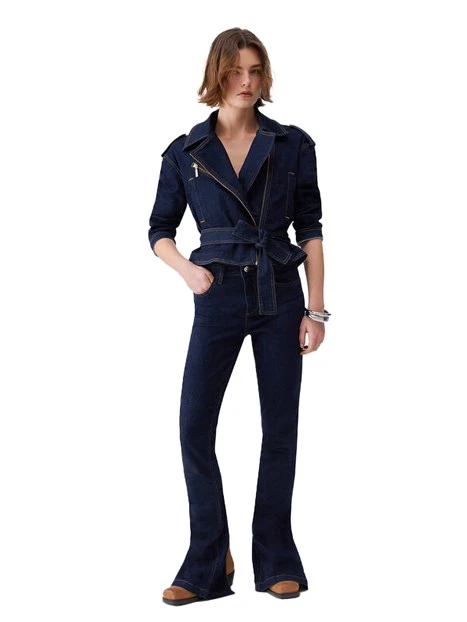 GIACCA CORTA IN DENIM CON CINTURA DONNA BLU JEANS