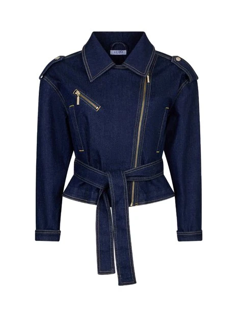 GIACCA CORTA IN DENIM CON CINTURA DONNA BLU JEANS