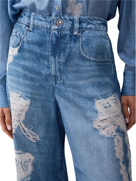 PANTALONI PALAZZO CON STAMPA PIZZO DONNA BLU JEANS