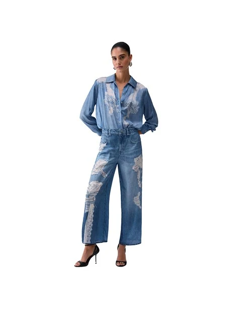 PANTALONI PALAZZO CON STAMPA PIZZO DONNA BLU JEANS