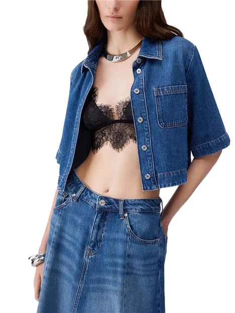 CAMICIA IN JEANS CON STAMPA APPLICATA DONNA BLU JEANS