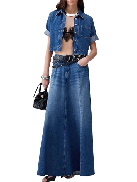 CAMICIA IN JEANS CON STAMPA APPLICATA DONNA BLU JEANS