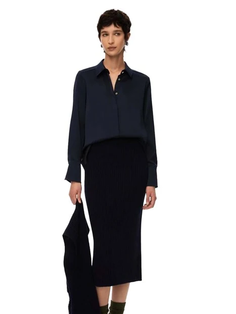 CAMICIA IN RASO CON BOTTONI GIOIELLO DONNA BLU