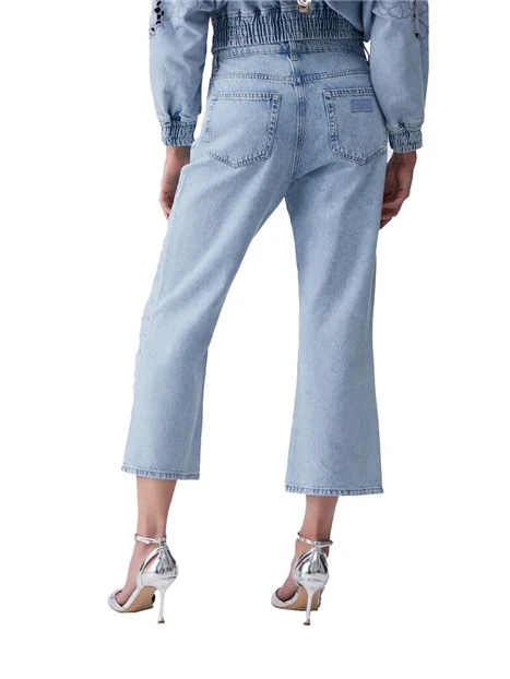 JEANS CROPPED CON RICAMO DONNA BLUE JEANS