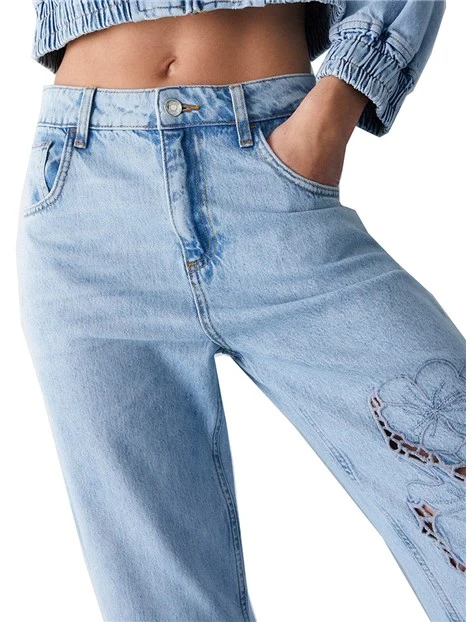 JEANS CROPPED CON RICAMO DONNA BLUE JEANS