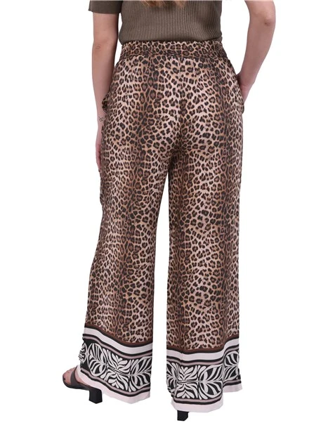 PANTALONI PALAZZO FANTASIA ANIMALIER DONNA MARRONE