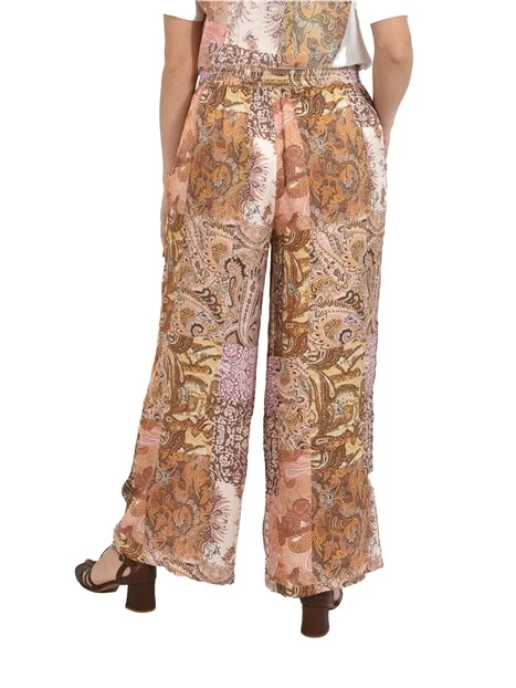 PANTALONI PALAZZO IN RASO CON FANTASIA DONNA GIALLO