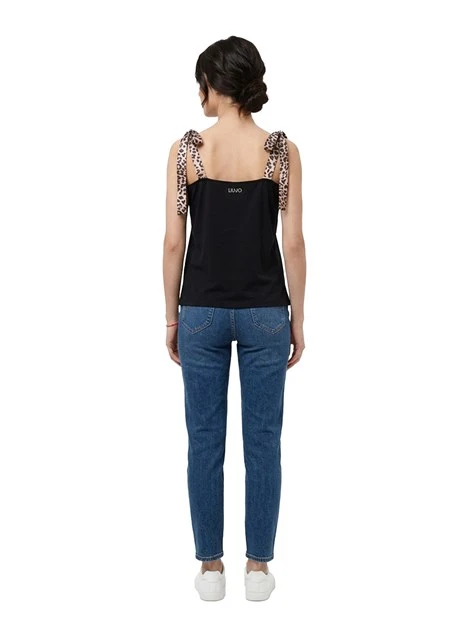 TOP CON BRETELLE EFFETTO ANIMALIER DONNA NERO