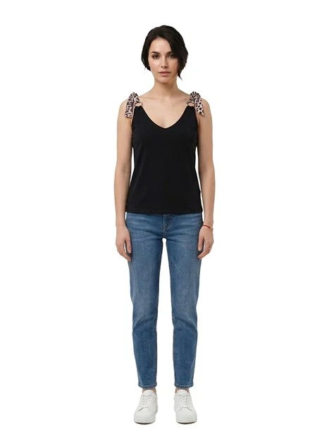 TOP CON BRETELLE EFFETTO ANIMALIER DONNA NERO