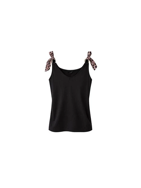 TOP CON BRETELLE EFFETTO ANIMALIER DONNA NERO