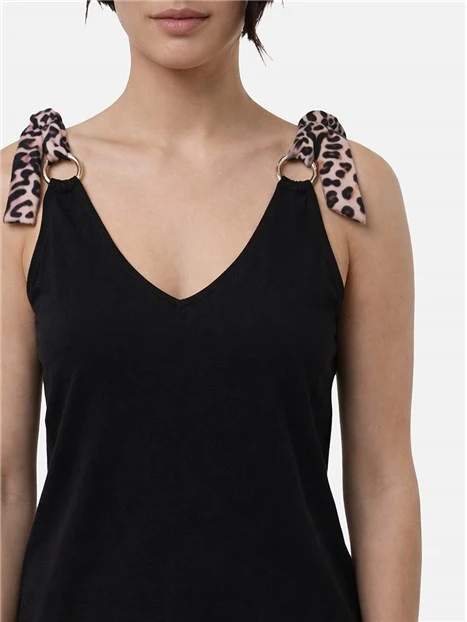 TOP CON BRETELLE EFFETTO ANIMALIER DONNA NERO