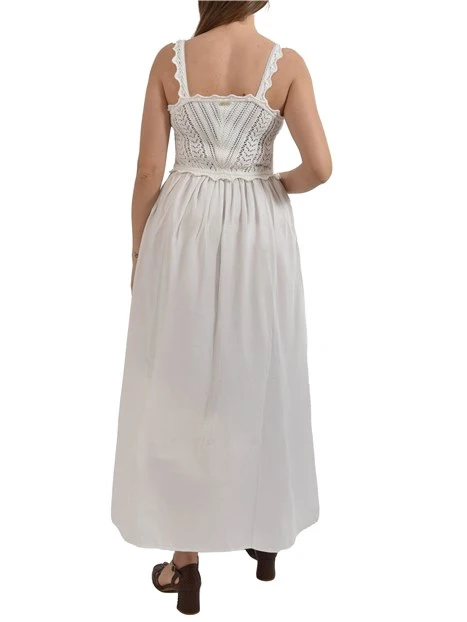 VESTITO LUNGO CON TRAMA IN PIZZO DONNA BIANCO