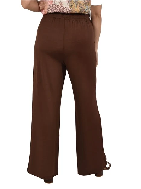 PANTALONI PALAZZO IN JERSEY CON LOGO DONNA MARRONE