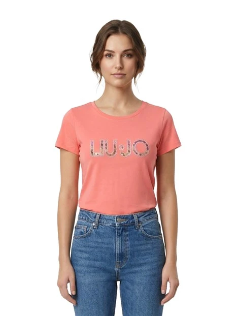 T-SHIRT MANICA CORTA CON LOGO RICAMATO DONNA ROSSO