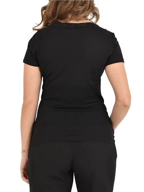 T-SHIRT MANICA CORTA CON LOGO RICAMATO DONNA NERO