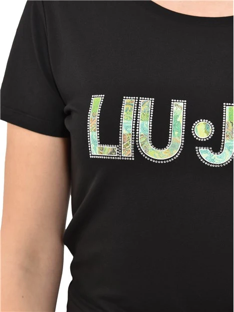 T-SHIRT MANICA CORTA CON LOGO RICAMATO DONNA NERO