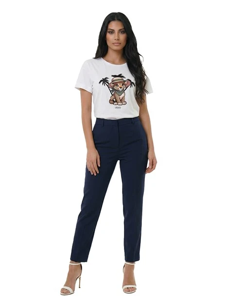 T-SHIRT MANICA CORTA CON STAMPA LEOPARDO DONNA BIANCO