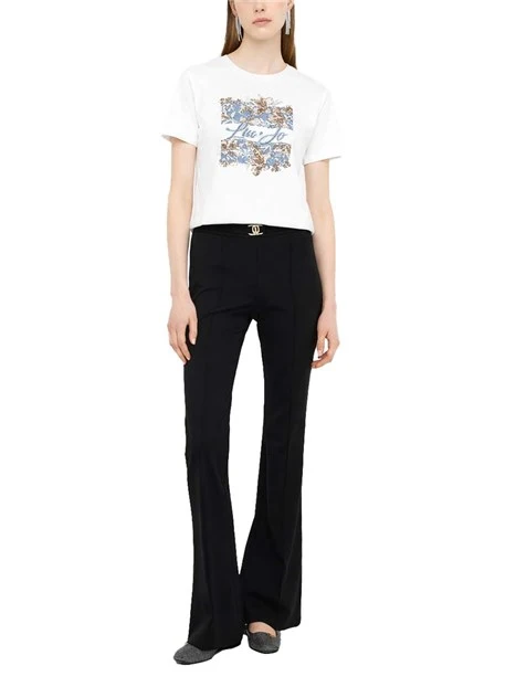 T-SHIRT MANICA CORTA FANTASIA FLOREALE E STRASS  DONNA BIANCO