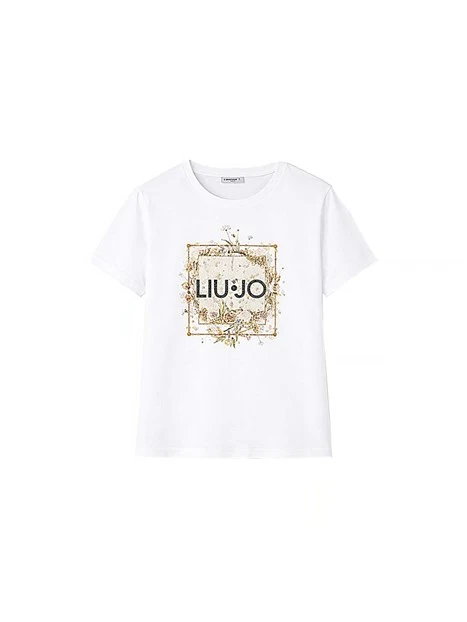 T-SHIRT MANICA CORTA FANTASIA CON STRASS DONNA BIANCO