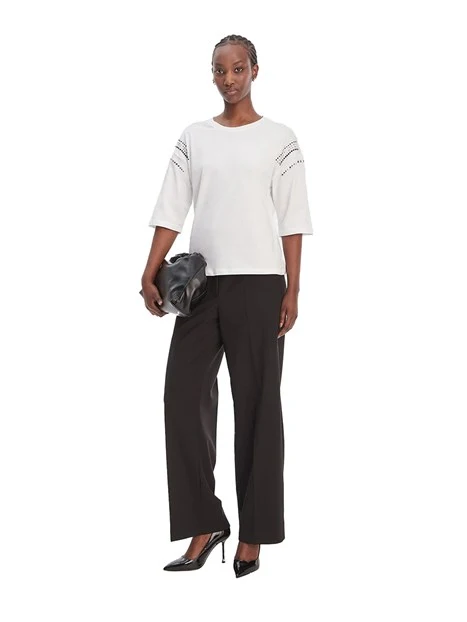 T-SHIRT MANICA CORTA CON DETTAGLIO GIOIELLO APPLICATO DONNA BIANCO