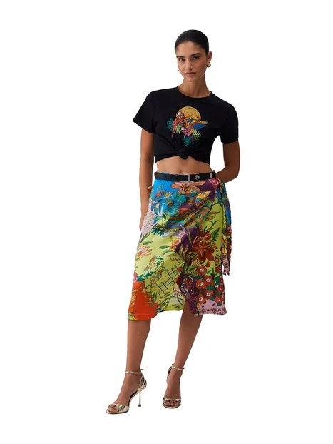 T-SHIRT MANICA CORTA CON STAMPA ANIMALI DONNA NERO