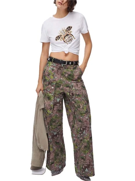 T-SHIRT MANICA CORTA CON STAMPA APE E STRASS DONNA BIANCO