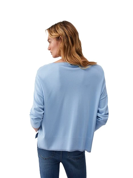 MAGLIA SCOLLO A BARCA CON LOGO RICAMATO DONNA BLU