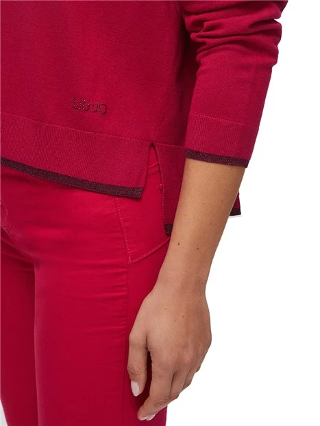 MAGLIA SCOLLO A BARCA CON LOGO RICAMATO DONNA ROSSO