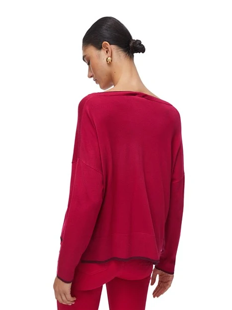 MAGLIA SCOLLO A BARCA CON LOGO RICAMATO DONNA ROSSO