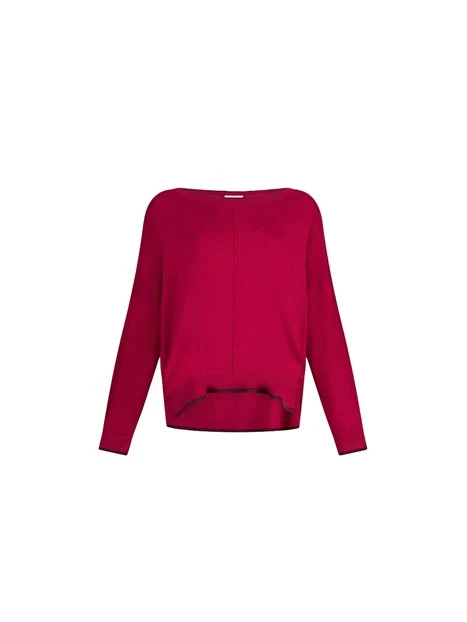 MAGLIA SCOLLO A BARCA CON LOGO RICAMATO DONNA ROSSO