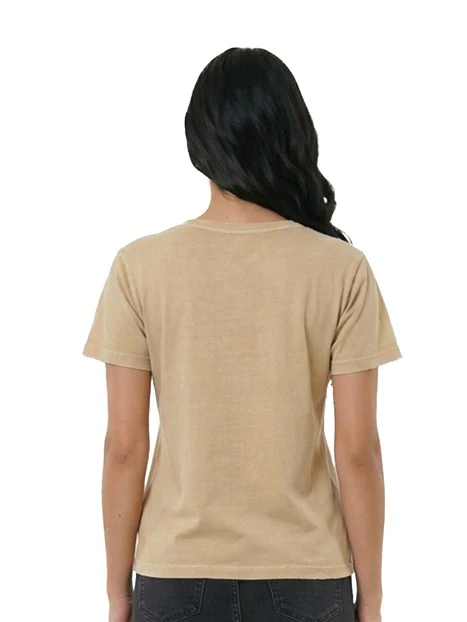 T-SHIRT MANICA CORTA IN COTONE CON RICAMI FLOREALI DONNA BEIGE