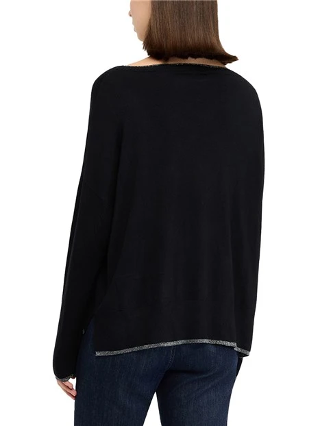 MAGLIA SCOLLO A BARCA IN LUREX DONNA  NERO