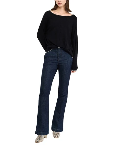 MAGLIA SCOLLO A BARCA IN LUREX DONNA  NERO