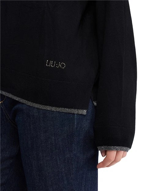 MAGLIA SCOLLO A BARCA IN LUREX DONNA  NERO