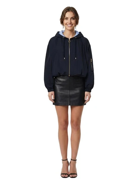 GIACCA CORTA CON ZIP E CAPPUCCIO DONNA BLU