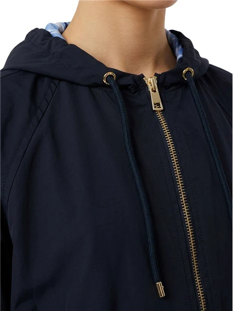 GIACCA CORTA CON ZIP E CAPPUCCIO DONNA BLU