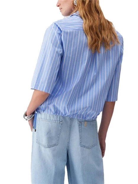 CAMICIA IN COTONE A RIGHE REGOLABILE CON COULISSE DONNA BIANCO