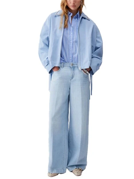 CAMICIA IN COTONE A RIGHE REGOLABILE CON COULISSE DONNA BIANCO