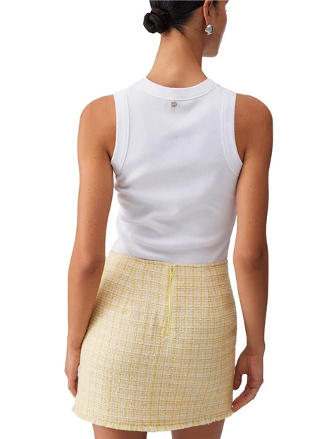 TOP SMANICATO LAVORAZIONE A COSTE DONNA BIANCO